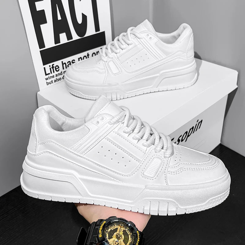 Leather Men Casual Sneakers White Platform Walking Running Shoes Lightweight Breathable Tennis Shoes Fashion Man Sport Shoes