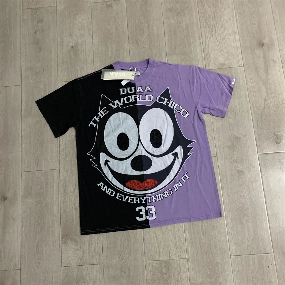 Patchwork Purple and Black Duaa Cartoon pattern printing T-Shirts Men Women High Quality Tee T Shirt