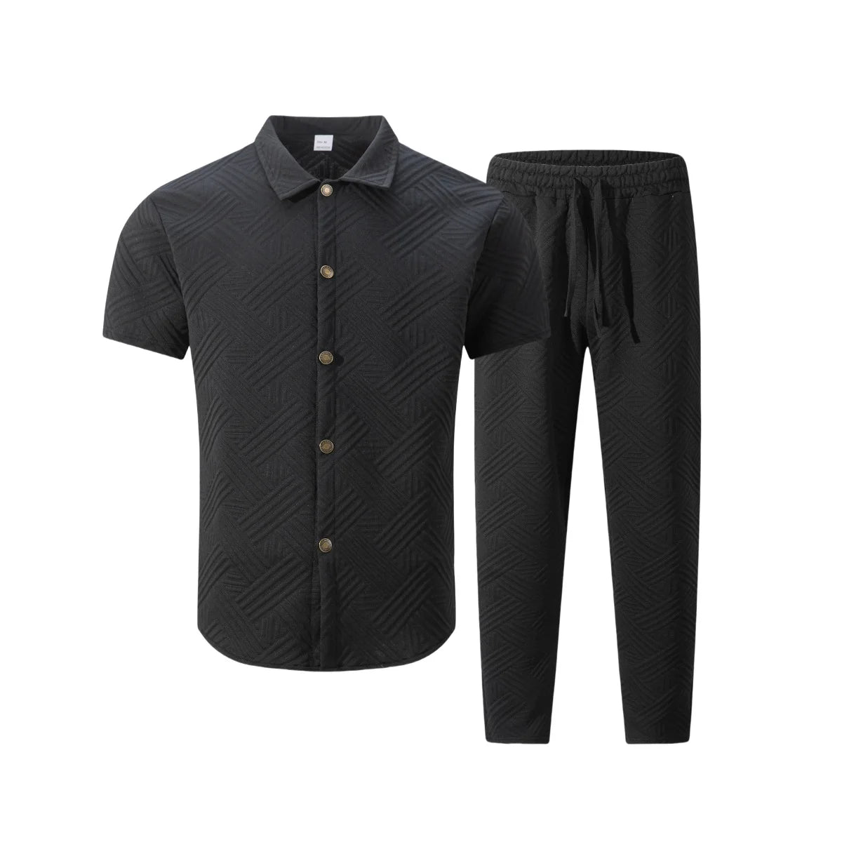 A fashionable and trendy two-piece short-sleeved shirtwithlong pants is perfect for men's daily casual wear in spring and autumn