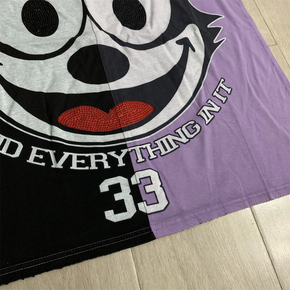 Patchwork Purple and Black Duaa Cartoon pattern printing T-Shirts Men Women High Quality Tee T Shirt