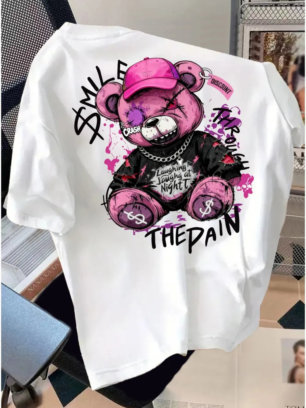 European and American men's summer horror teddy bear print comfortable breathable round neck T-shirt outdoor street top