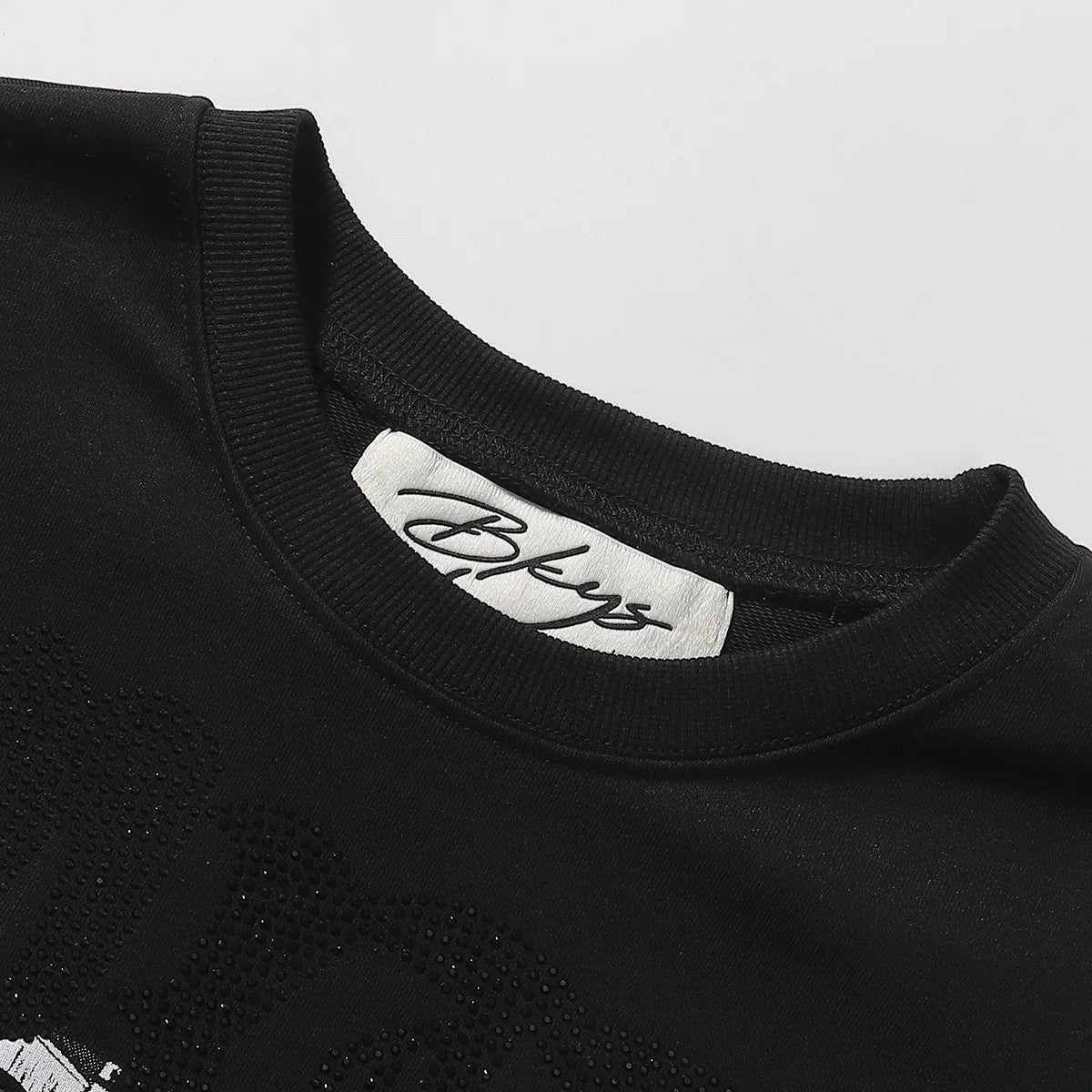 Heavy Fabric Cotton Vintage Wash Black T-Shirt Letters Rhinestone Tee Skeleton Graphics Print casual F-Terry Crop Top Tees Tags