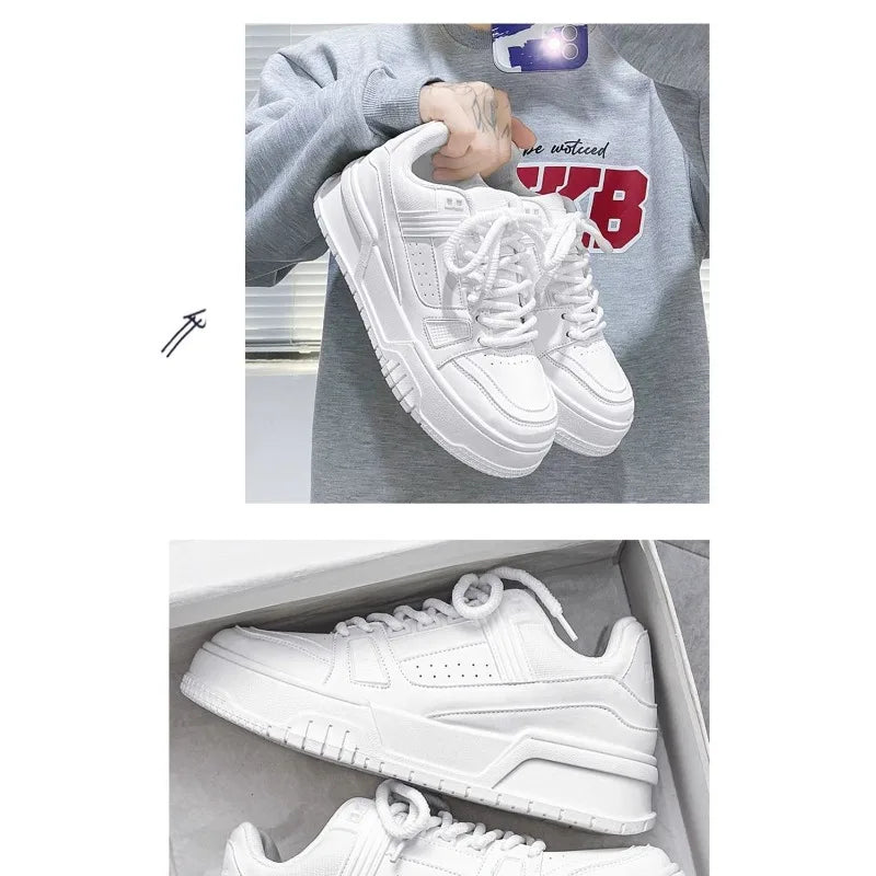 Men Black Casual Skate Shoes Spring Autumn Minimalist Design Thick Sole Height Increasing Youth Sports Fashion Sneakers