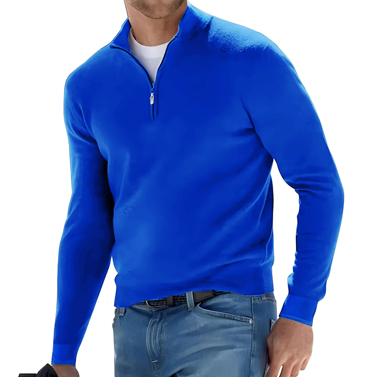 New Men's Long Sleeve Pullover Solid Color Half Zipper Sweaters V-neck Knitted Sweater Men Oversized Breathable Streetwear