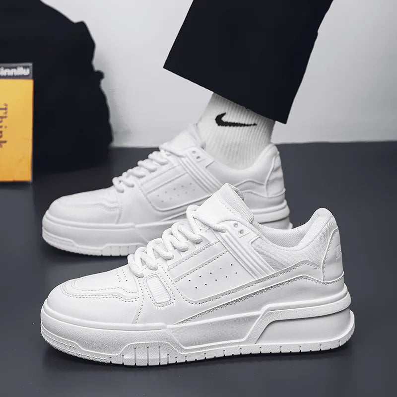 Leather Men Casual Sneakers White Platform Walking Running Shoes Lightweight Breathable Tennis Shoes Fashion Man Sport Shoes