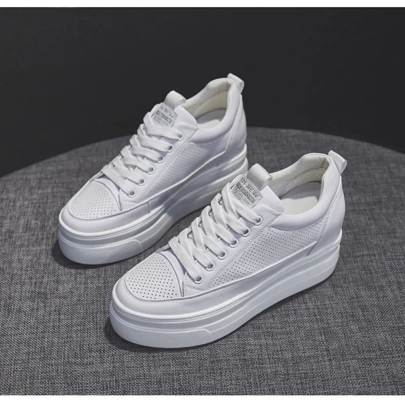 Women's Sneakers 2022 New Casual Shoes Woman Autumn Comfortable Breathable White Shoe 8CM Heels Height Increasing Platform Femme