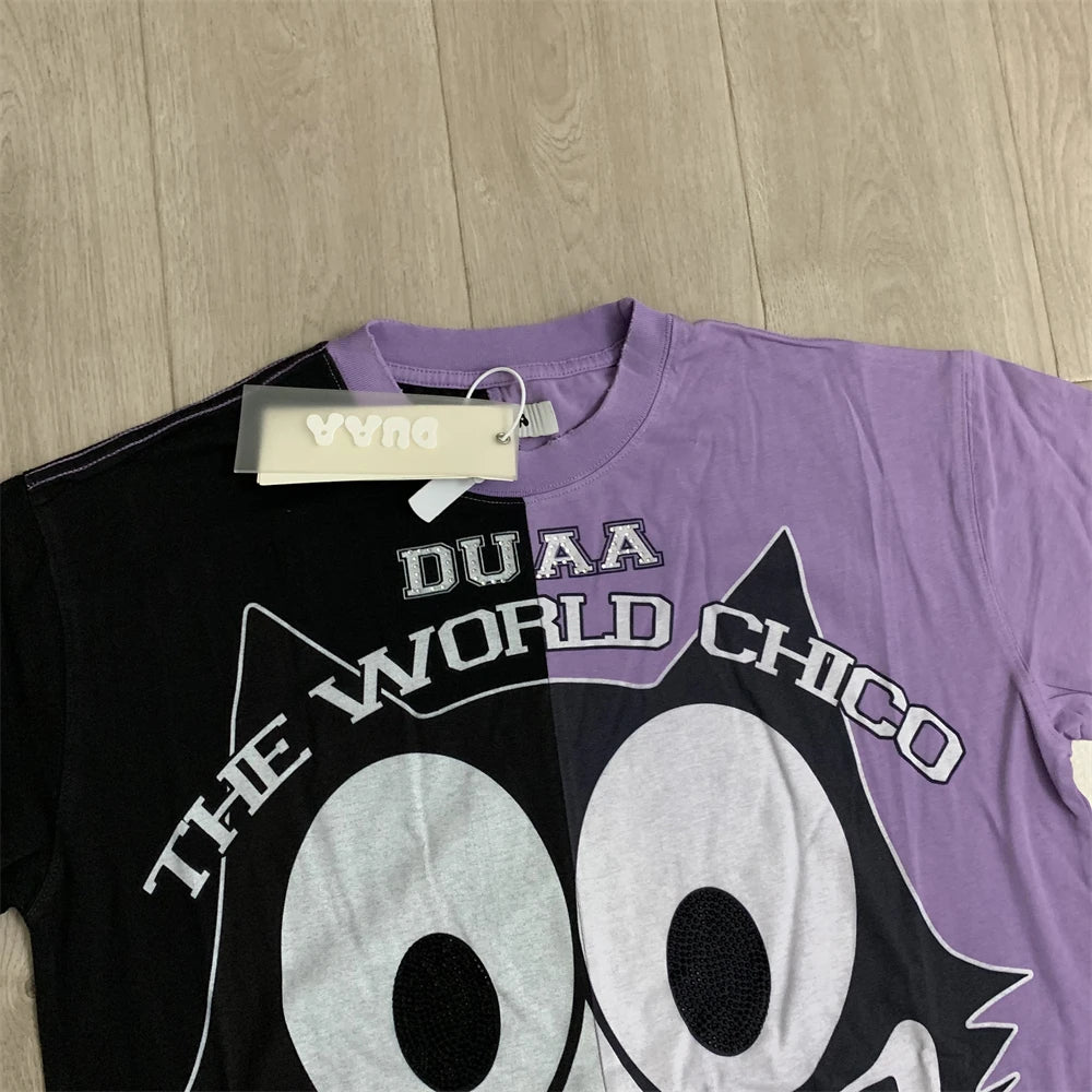 Patchwork Purple and Black Duaa Cartoon pattern printing T-Shirts Men Women High Quality Tee T Shirt