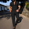 A fashionable and trendy two-piece short-sleeved shirtwithlong pants is perfect for men's daily casual wear in spring and autumn