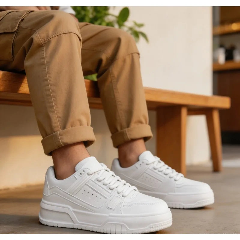 Men Black Casual Skate Shoes Spring Autumn Minimalist Design Thick Sole Height Increasing Youth Sports Fashion Sneakers