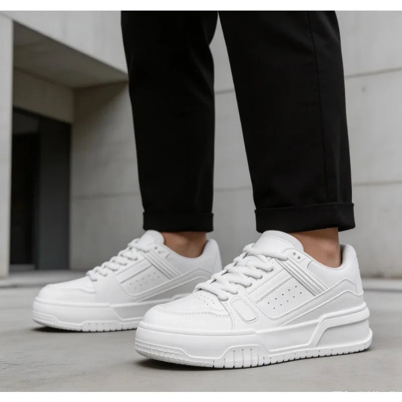 Men Black Casual Skate Shoes Spring Autumn Minimalist Design Thick Sole Height Increasing Youth Sports Fashion Sneakers