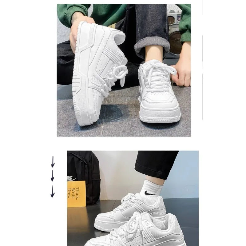 Men Black Casual Skate Shoes Spring Autumn Minimalist Design Thick Sole Height Increasing Youth Sports Fashion Sneakers