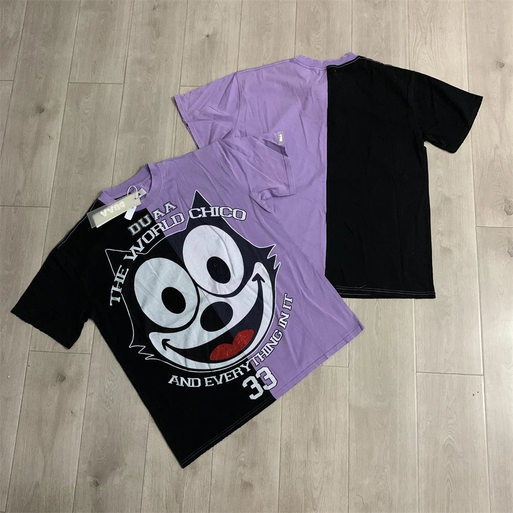 Patchwork Purple and Black Duaa Cartoon pattern printing T-Shirts Men Women High Quality Tee T Shirt
