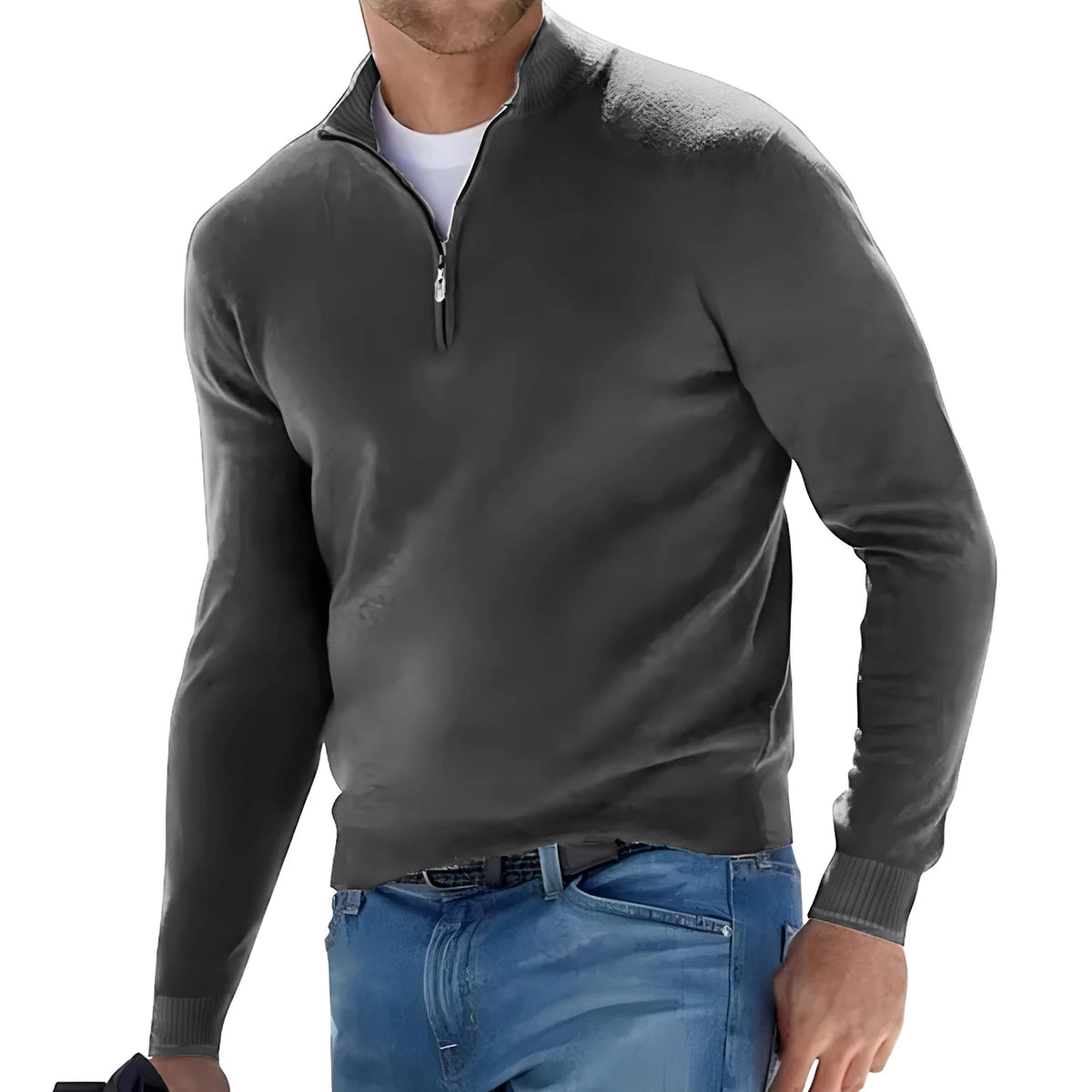 New Men's Long Sleeve Pullover Solid Color Half Zipper Sweaters V-neck Knitted Sweater Men Oversized Breathable Streetwear