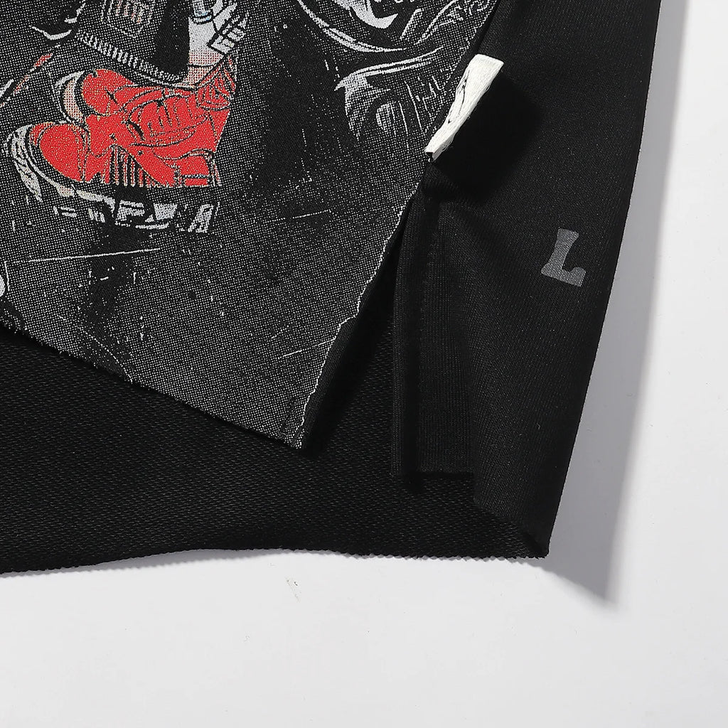 Heavy Fabric Cotton Vintage Wash Black T-Shirt Letters Rhinestone Tee Skeleton Graphics Print casual F-Terry Crop Top Tees Tags