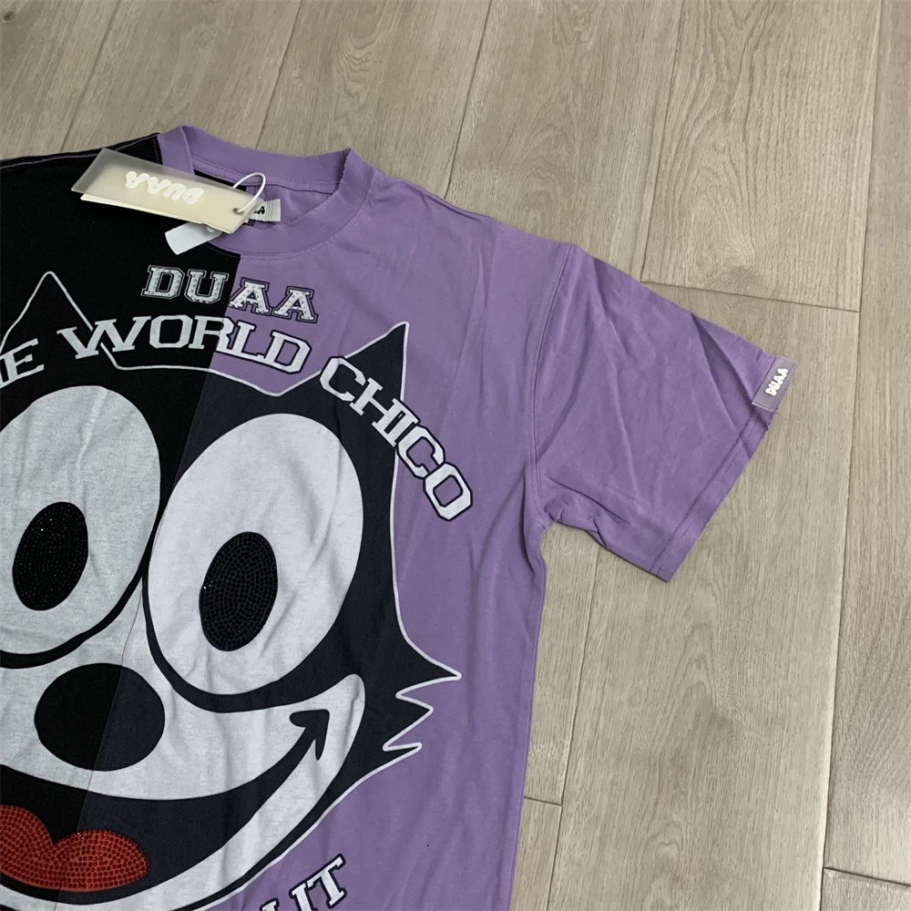 Patchwork Purple and Black Duaa Cartoon pattern printing T-Shirts Men Women High Quality Tee T Shirt