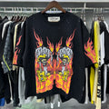 Heavy Fabric Cotton Vintage Wash Black T-Shirt Letters Rhinestone Tee Skeleton Graphics Print casual F-Terry Crop Top Tees Tags