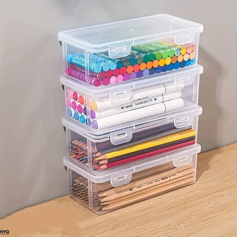 Transparent PP Storage Boxes with Lids, Used for Storing Office Supplies, Pencils, and Crafts